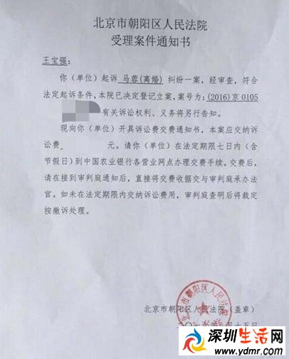 王宝强正式起诉与马蓉离婚 朝阳法院已立案