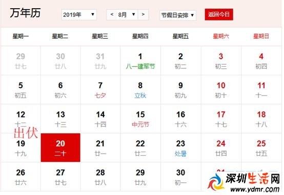 2019三伏天共有多少天 2019三伏天时间表图片